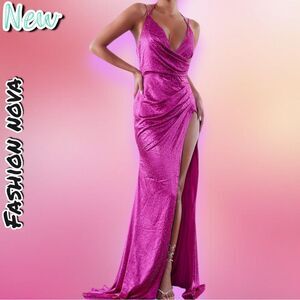 New NWT Fashion nova Kourtney Embellished Gown - Fuchsia - Small